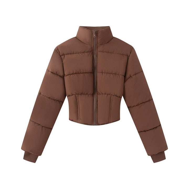 Women's cropped padded waist jacket with stand-up collar and shaping seams Mune Fashion