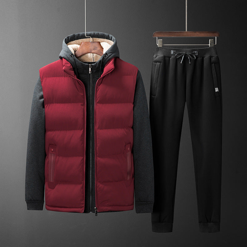 Men's Padded Hooded Vest with Fleece Lining and Slim Fit Jogging Pants Set Mune Fashion