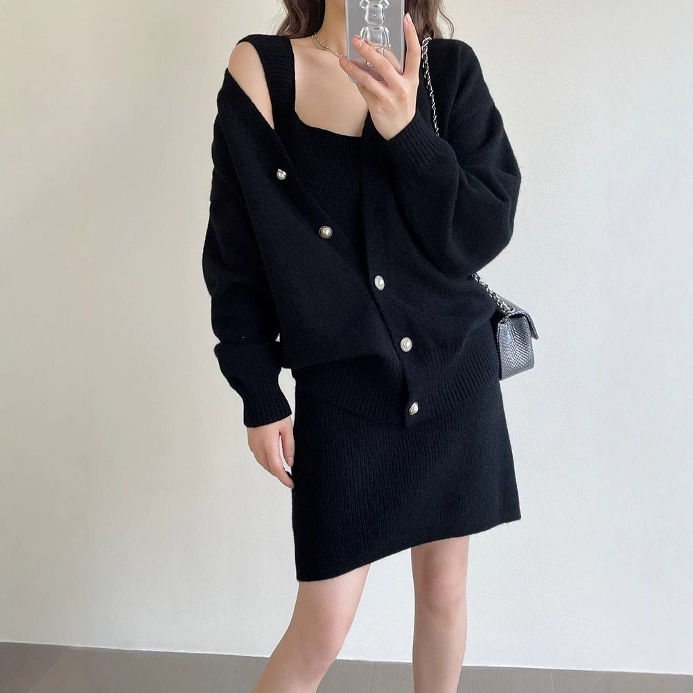 Women's knitted dress with open knit cardigan Mune Fashion