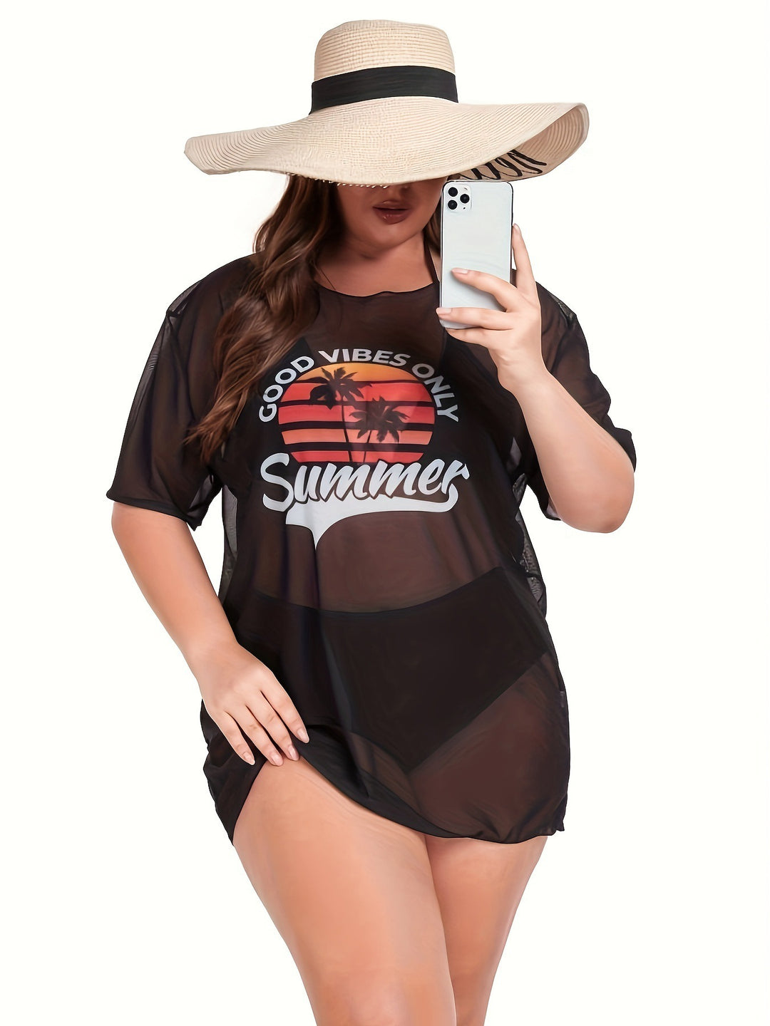 Women's Transparent Beach Blouse with Summer Print Mune Fashion