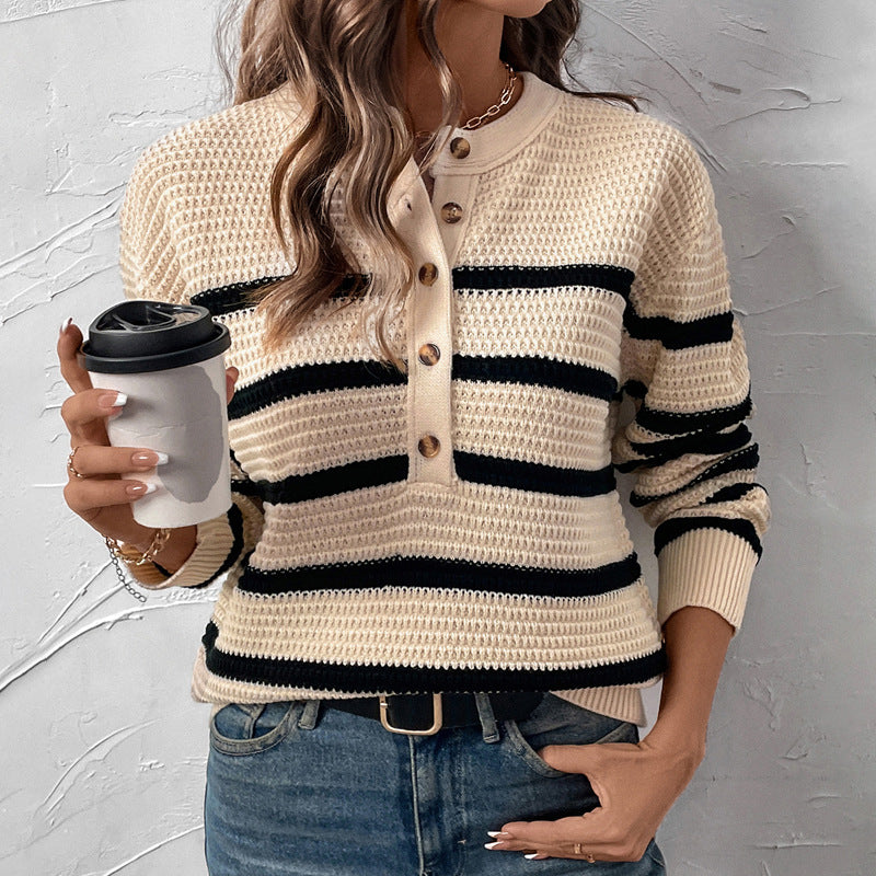 Women's Casual Knit Sweater with Button Placket Mune Fashion