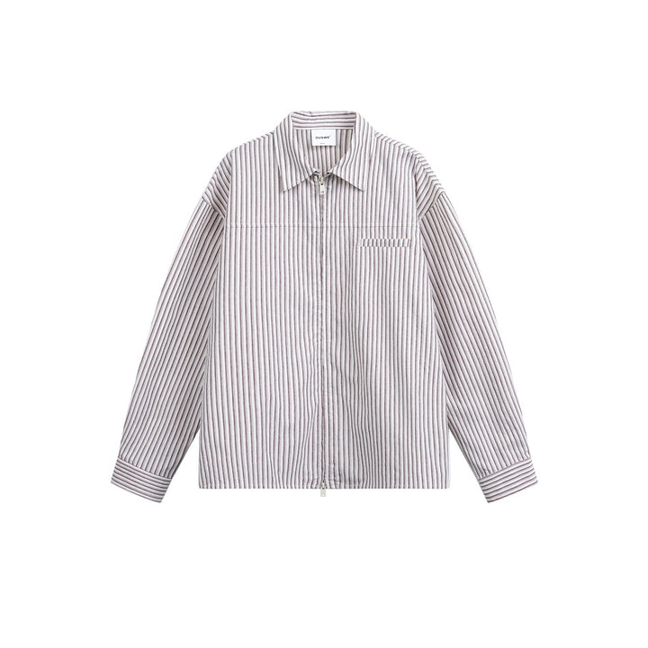 Unisex Lightweight Striped Shirt Jacket with Continuous Zipper and Chest Piped Pocket Mune Fashion