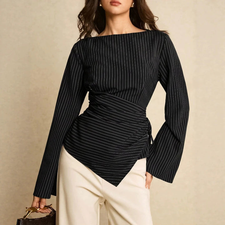 Women's Fashionable Wrap Top with Stripes Mune Fashion