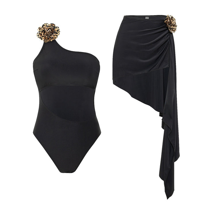 Women's one-piece swimsuit with asymmetrical wrap skirt Mune Fashion