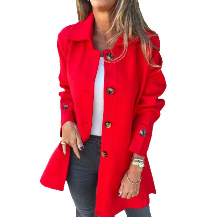Women's lightweight flared knitted coat with button placket and stand-up collar Mune Fashion
