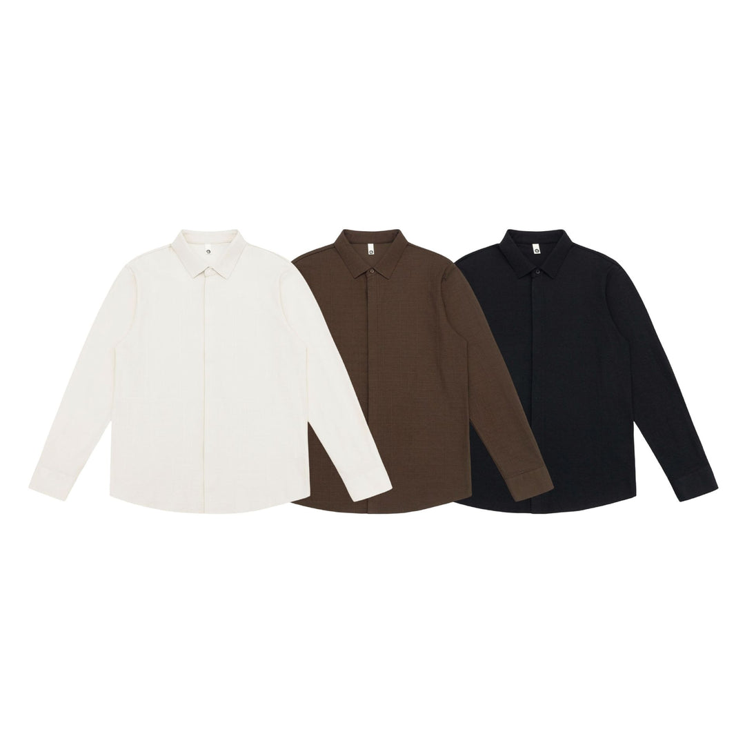 Men's Structured Knit Over-shirt with Concealed Button Placket and Ribbed Collar Mune Fashion
