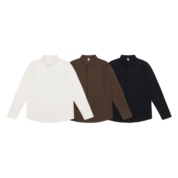 Men's Structured Knit Over-shirt with Concealed Button Placket and Ribbed Collar Mune Fashion