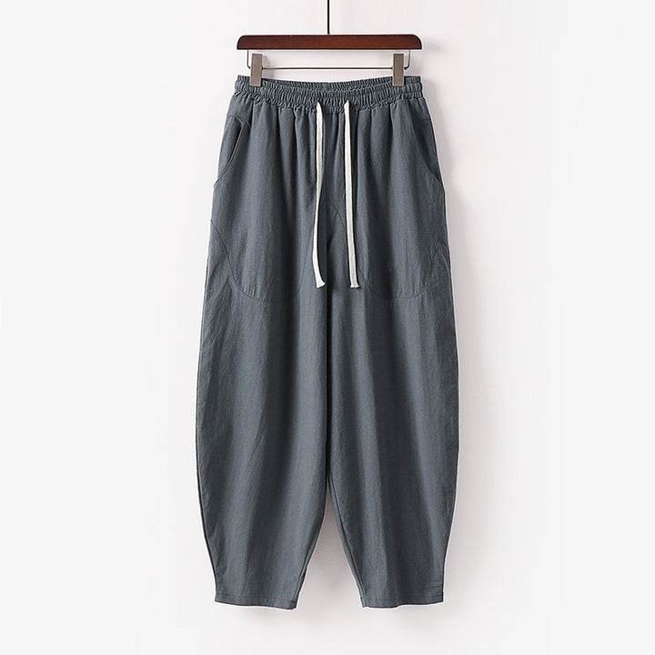 Women's Soft Linen Harem Pants with Elastic Waistband and Drawstring Mune Fashion