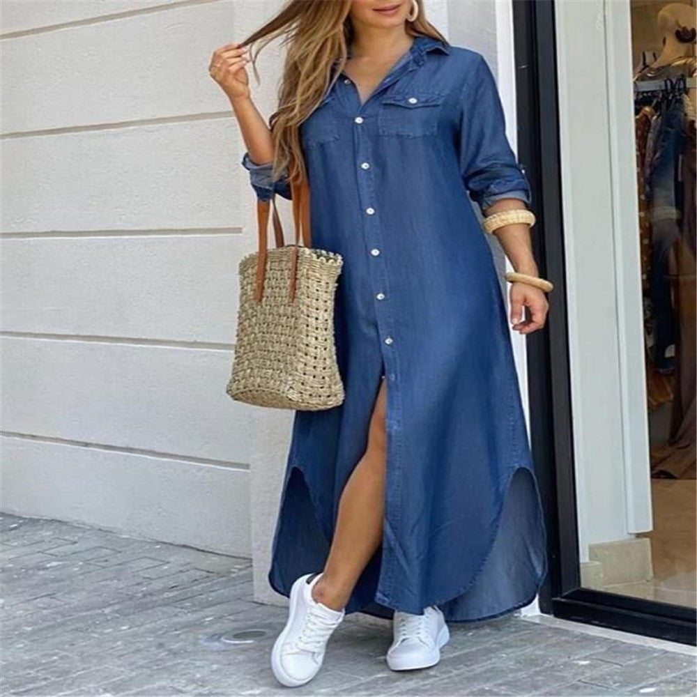 Ladies long shirt dress with floral pattern and side slit Mune Fashion