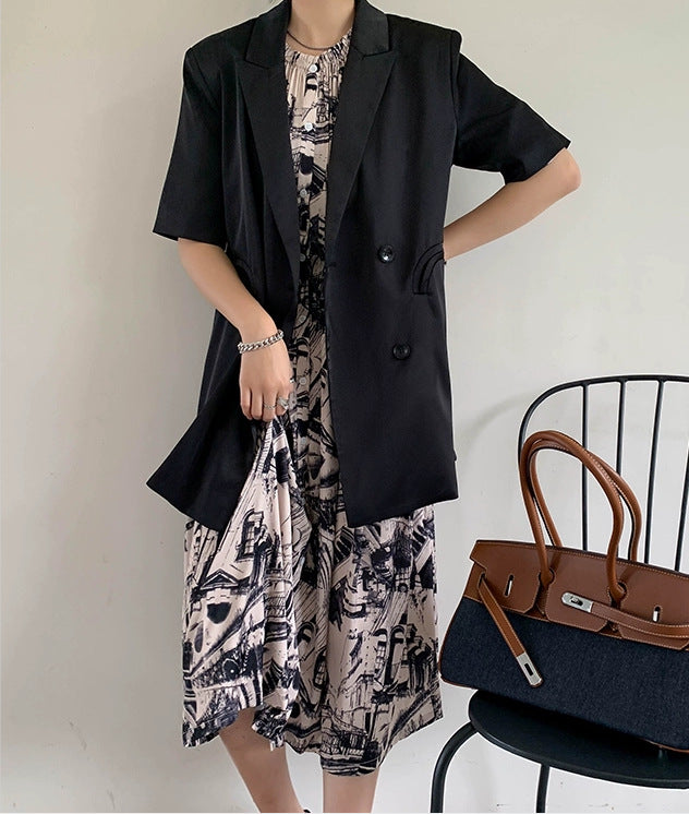 Women's Elegant Satin Blazer with Double Button Placket Mune Fashion