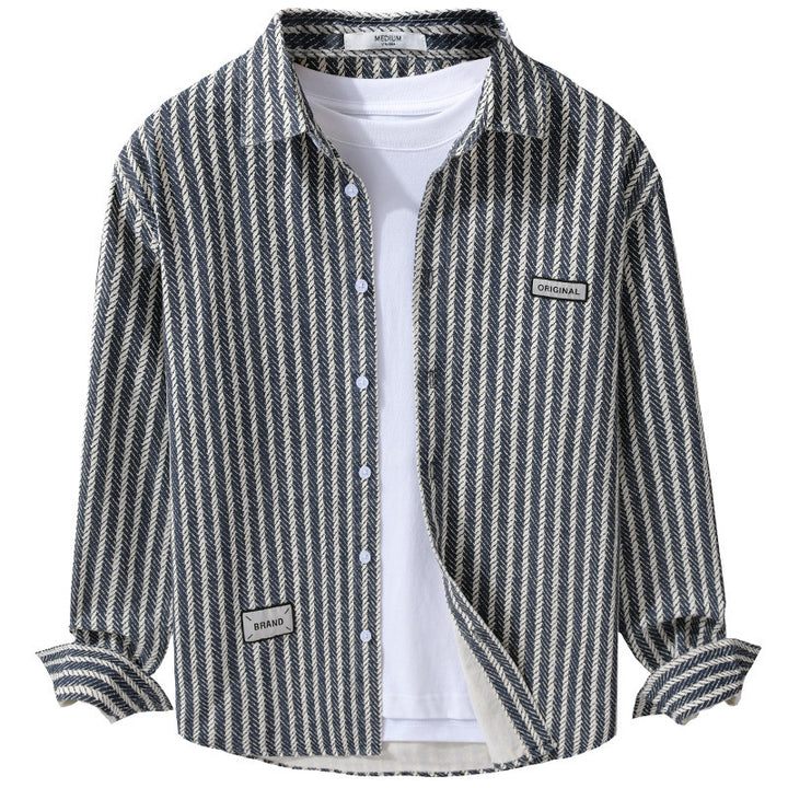 Men's Textured Shirt Jacket Overshirt with Diagonal Herringbone Structure Mune Fashion