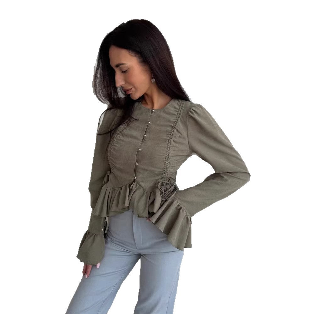 Women's Ruffled Fitted Blouse with Peplum & Puff Sleeves Mune Fashion