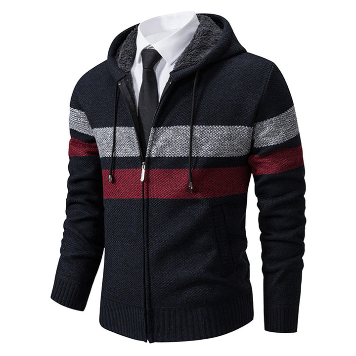Men's non-insulated hooded cardigan with teddy lining, full-length zipper and contrasting stripes Mune Fashion