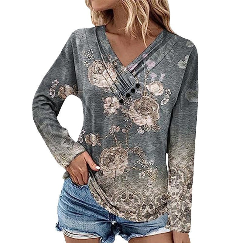 Women's Ribbed V-Neck Sweater with Gradient, Decorative Buttons and Relaxed Fit Mune Fashion