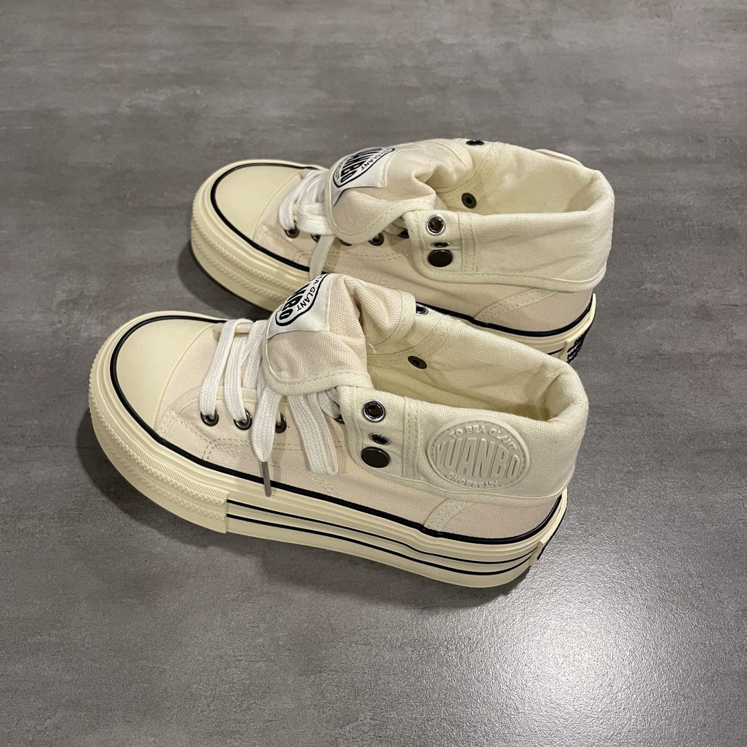 Women's High-Cut Canvas Platform Sneakers with Distinctive Rubber Platform Mune Fashion