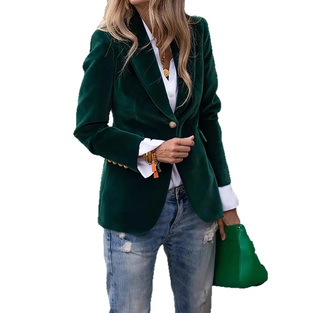 Women's tailored velvet blazer with lapel collar and single-button closure Mune Fashion