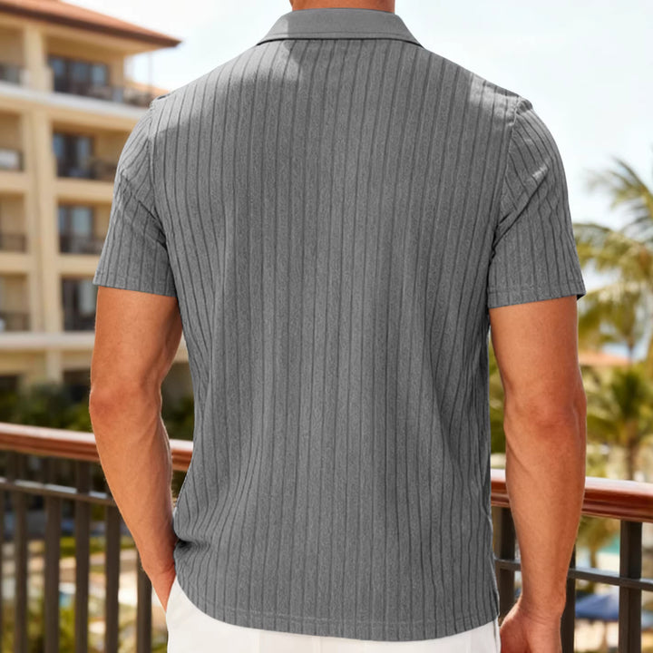Men's structured short-sleeve polo with V-insert and shirt collar Mune Fashion