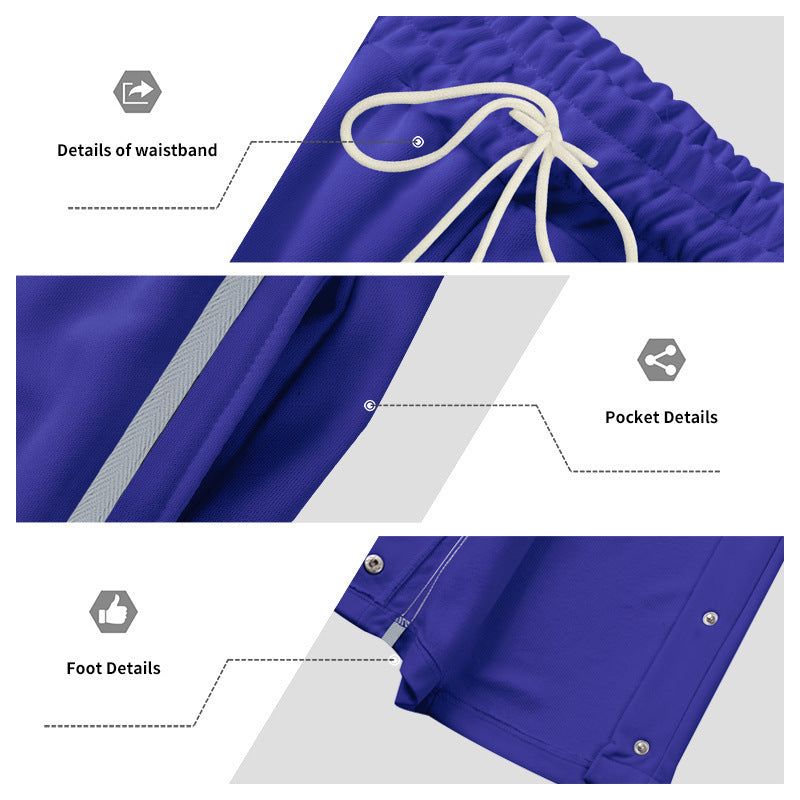 Men's wide training pants with side snap button placket, contrast stripes, elastic waistband, and straight leg Mune Fashion