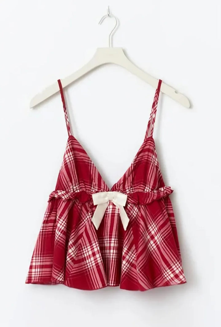 Women's casual pajama set with gathered camisole top, ruffled underbust and pants with elastic waistband Mune Fashion
