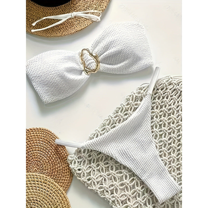 Women Premium Bikini Set with Texture and Gold Decoration Mune Fashion