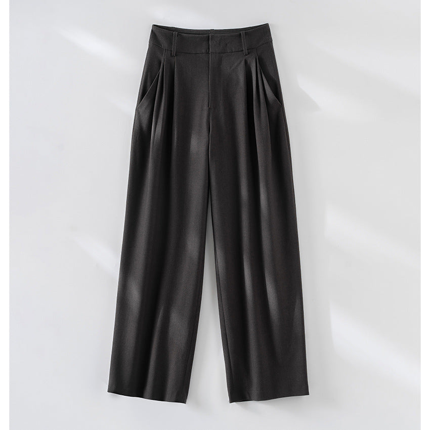 Women's High-Cut Pleated Pants with Wide Leg, Pleats and Side Pockets Mune Fashion