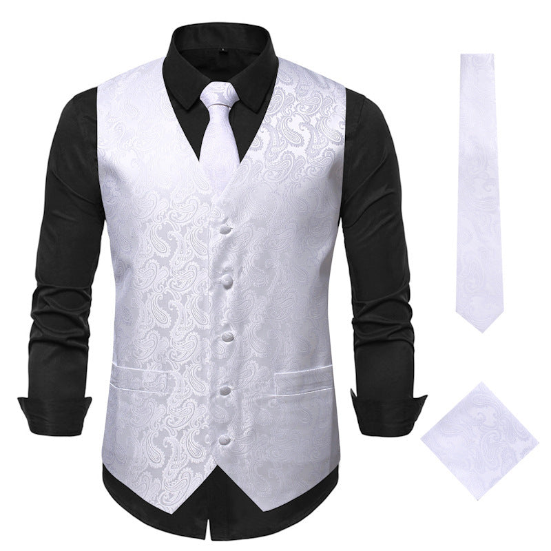 Men's elegant waistcoat with fine paisley pattern and matching tie set Mune Fashion