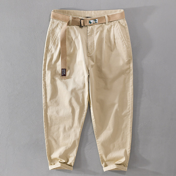 Men's cotton chino with woven belt and tapered leg Mune Fashion