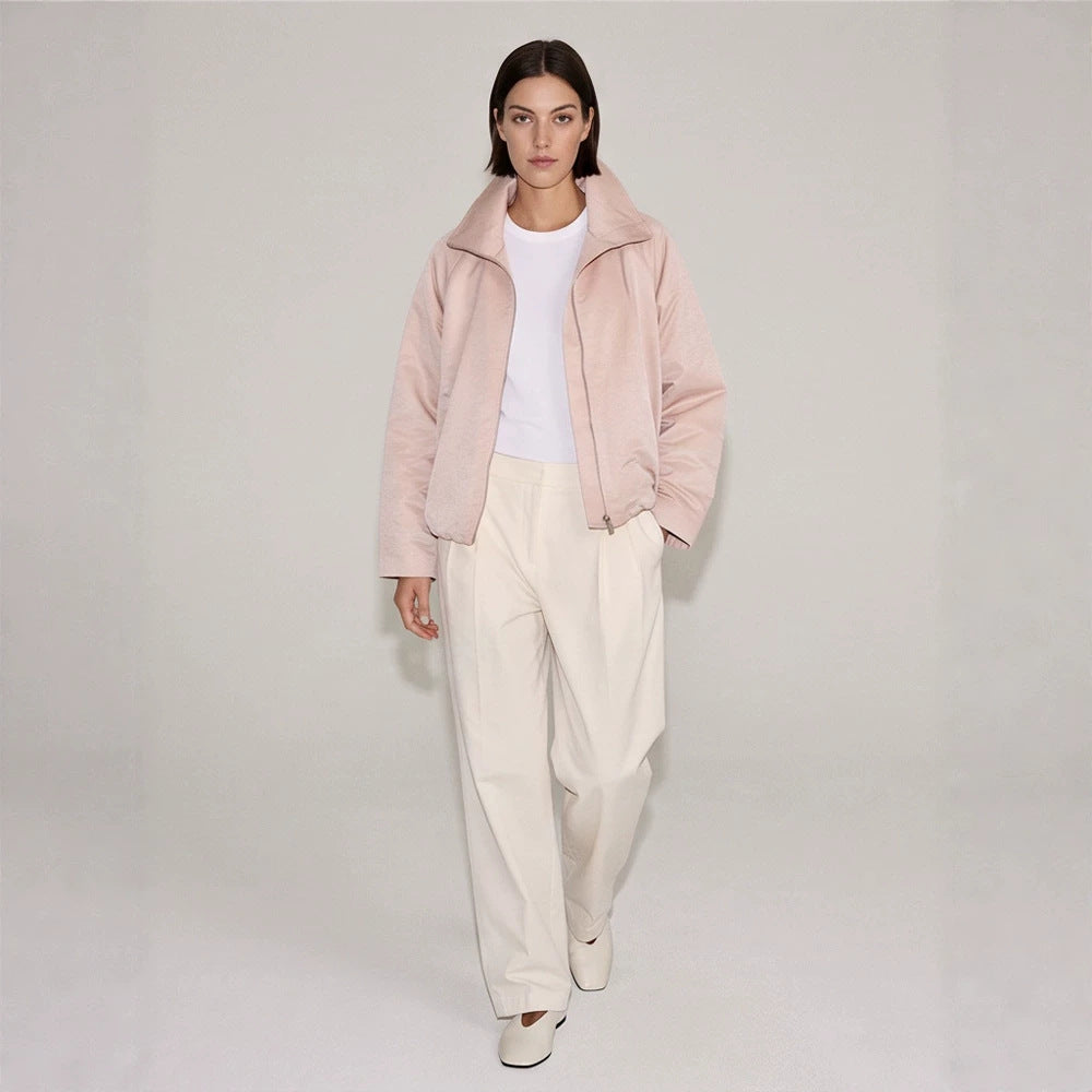 Women's light transitional jacket with high stand-up collar, raglan sleeves, and ballooned hem Mune Fashion
