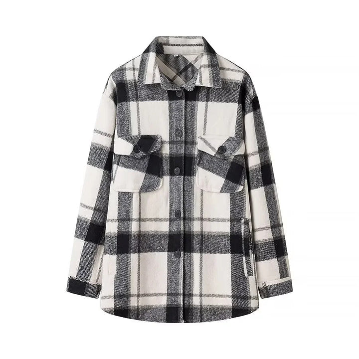 Women checked overshirt in shacket style with patch chest pockets Mune Fashion