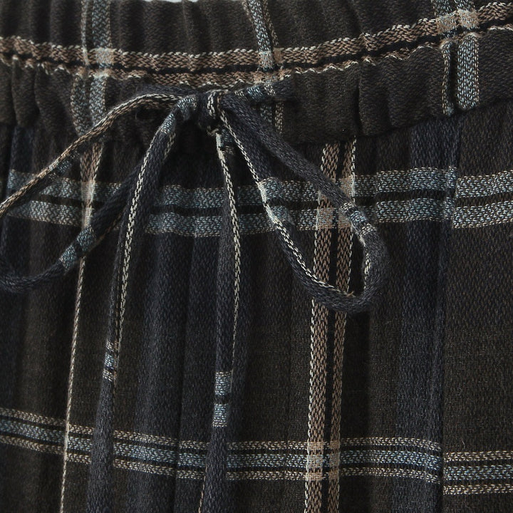 Women's Wide Checked Fabric Trousers with Drawstring Waist and Ironed Fold Mune Fashion