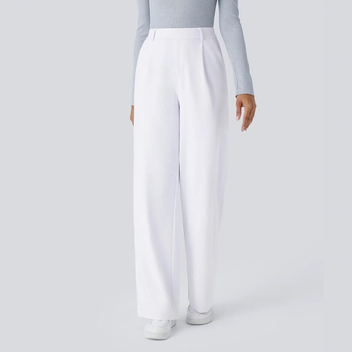 Ladies high-waisted pleated trousers with wide leg, belt loops and side pockets Mune Fashion