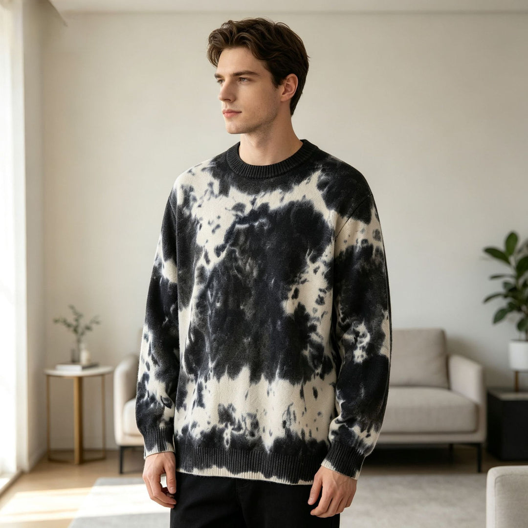 Men's Oversized Batik Sweater with Crew Neck and Ribbed Cuffs Mune Fashion
