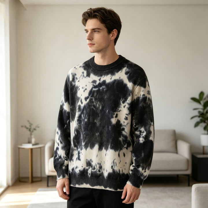 Men's Oversized Batik Sweater with Crew Neck and Ribbed Cuffs Mune Fashion