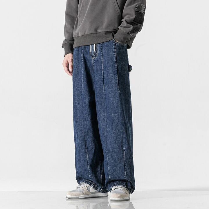 Men's Extra Wide Baggy Jeans in Vintage Wash with Drawstring and Elastic Hem Mune Fashion