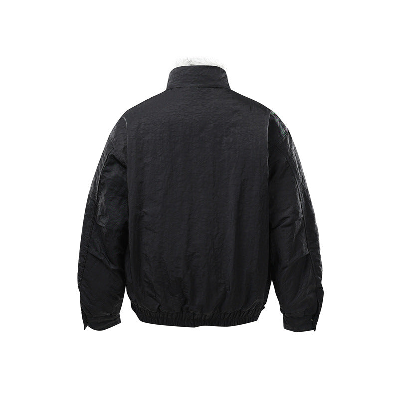 Men's Quilted Bomber Jacket with High Teddy Collar, Concealed Zipper and Elastic Hem Mune Fashion