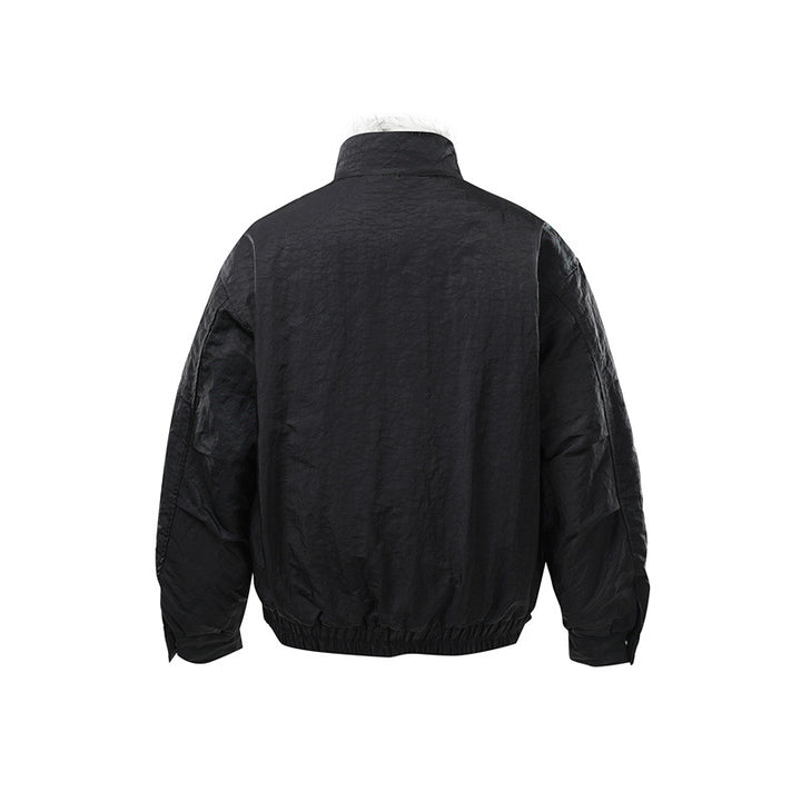 Men's Quilted Bomber Jacket with High Teddy Collar, Concealed Zipper and Elastic Hem Mune Fashion