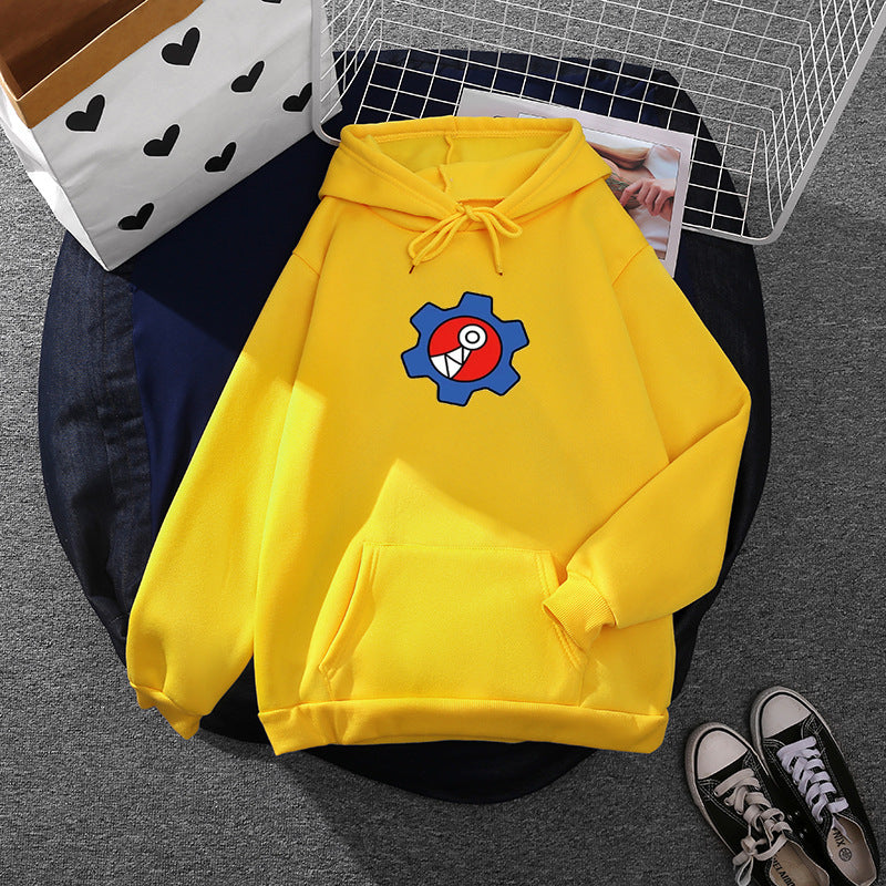 Women's oversized fleece hoodie with soft interior, kangaroo pocket and applied gear comic motif Mune Fashion