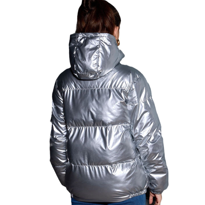 Women's Shiny Oversized Padded Jacket with Hood & Elastic Cuffs Mune Fashion