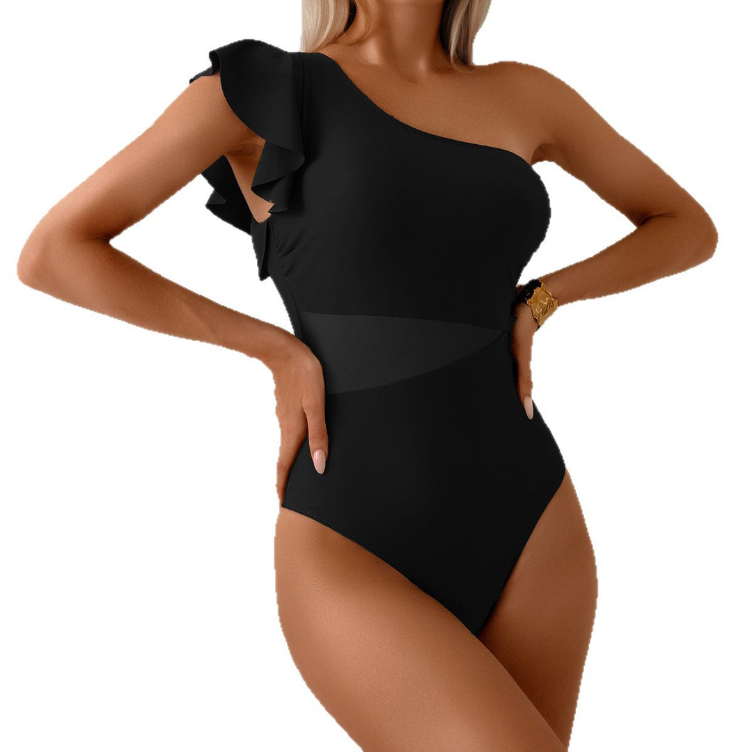 Women's One-Sided Swimsuit with Elegant Ruffle Mune Fashion