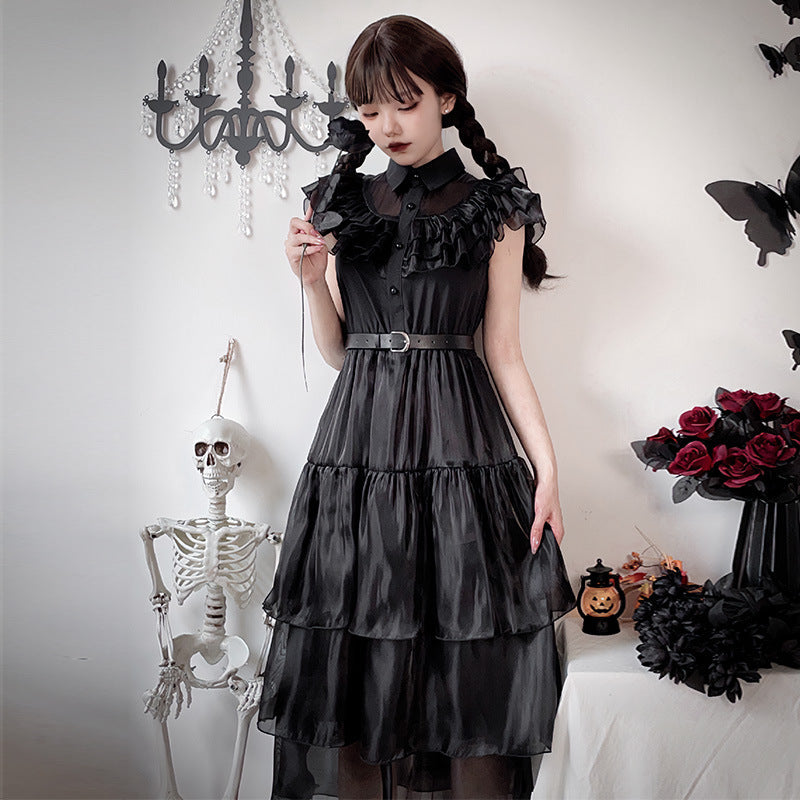 Ladies Elegant Maxi Dress with Voluminous Ruffles and Waist Belt Mune Fashion