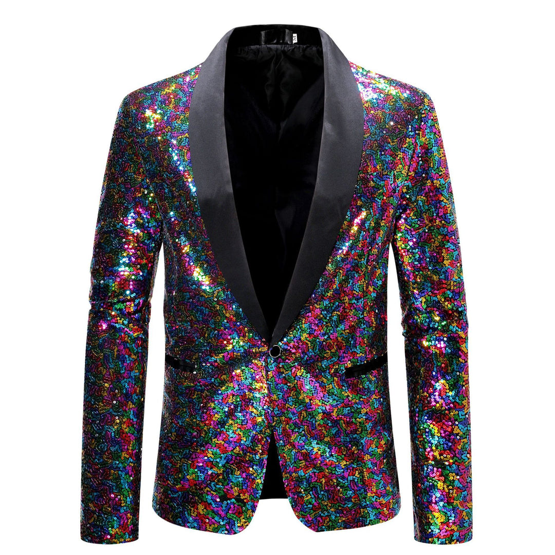 Men's eye-catching sequin blazer with shiny shawl collar and slim silhouette Mune Fashion