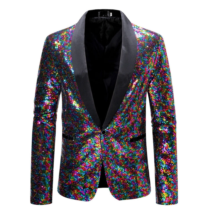 Men's eye-catching sequin blazer with shiny shawl collar and slim silhouette Mune Fashion