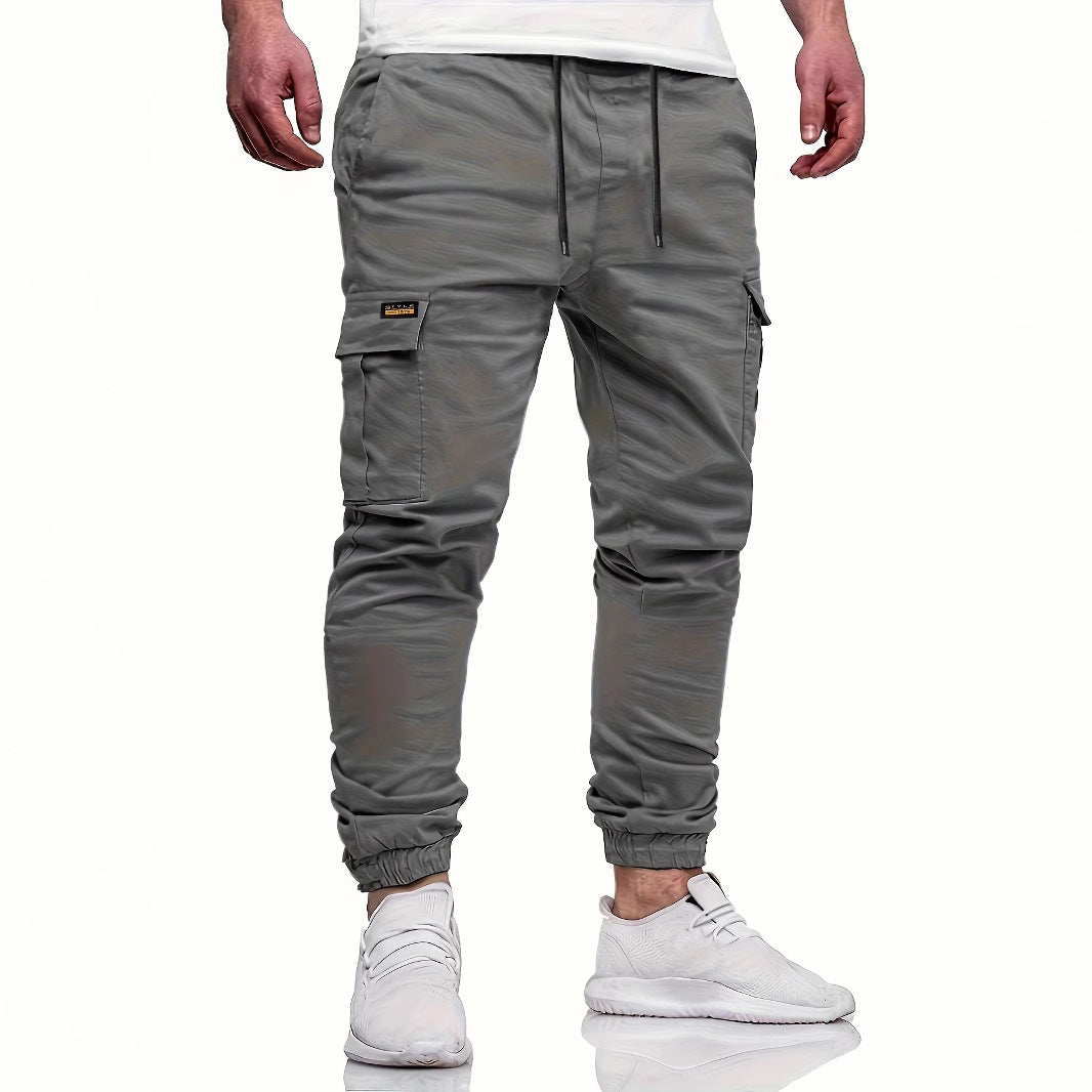 Men's Slim-Tapered Utility Cargo Pants in Jogger Style with Flap and Zipper Pockets Mune Fashion