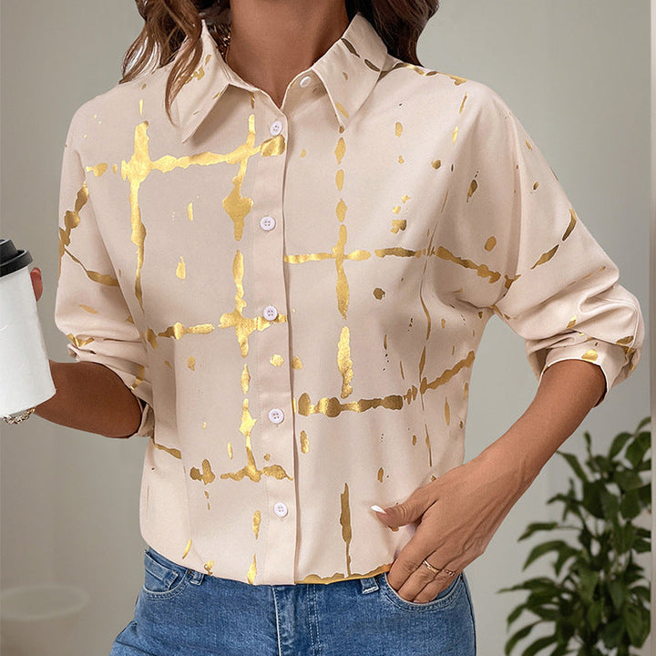 Women's shirt blouse with metallic print and relaxed fit