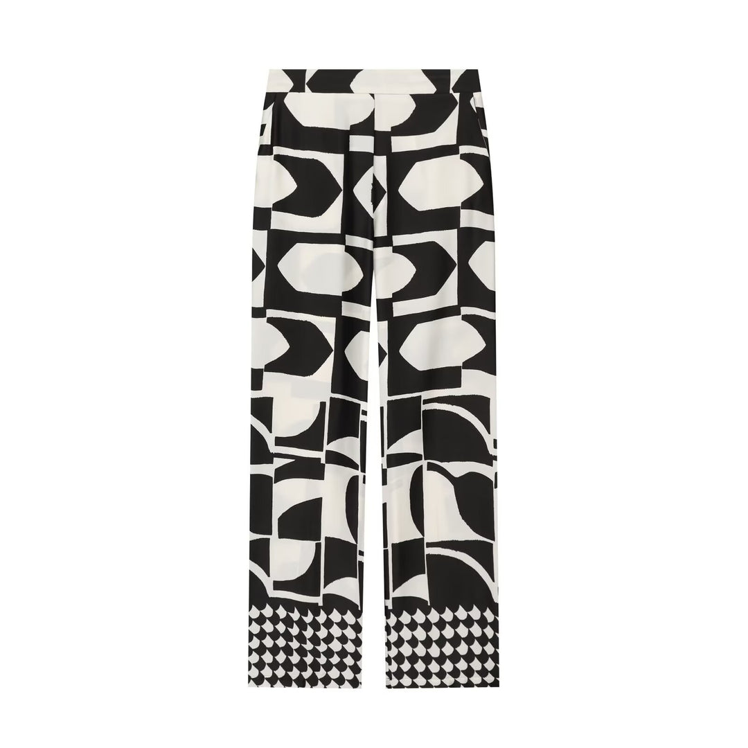 Women Wide Palazzo Pants with High Waist and Graphic Block Print Drune