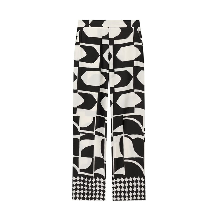 Women Wide Palazzo Pants with High Waist and Graphic Block Print Drune