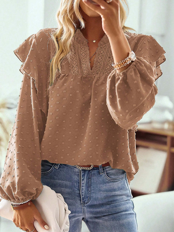 Women's viscose blouse with lace embroidery and ruffle sleeves Drune