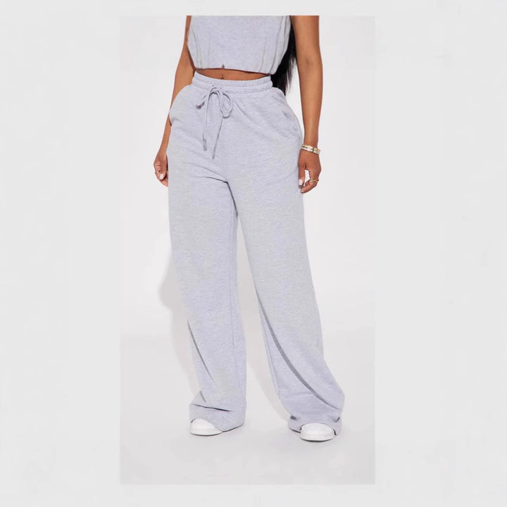 Ladies' wide High-Waist lounge pants made of soft cotton blend with drawstring and side pockets Mune Fashion