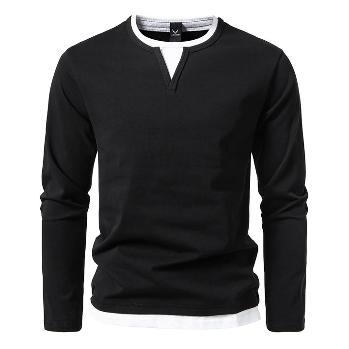 Men's long sleeve shirt with layered look and distinctive slit collar Mune Fashion