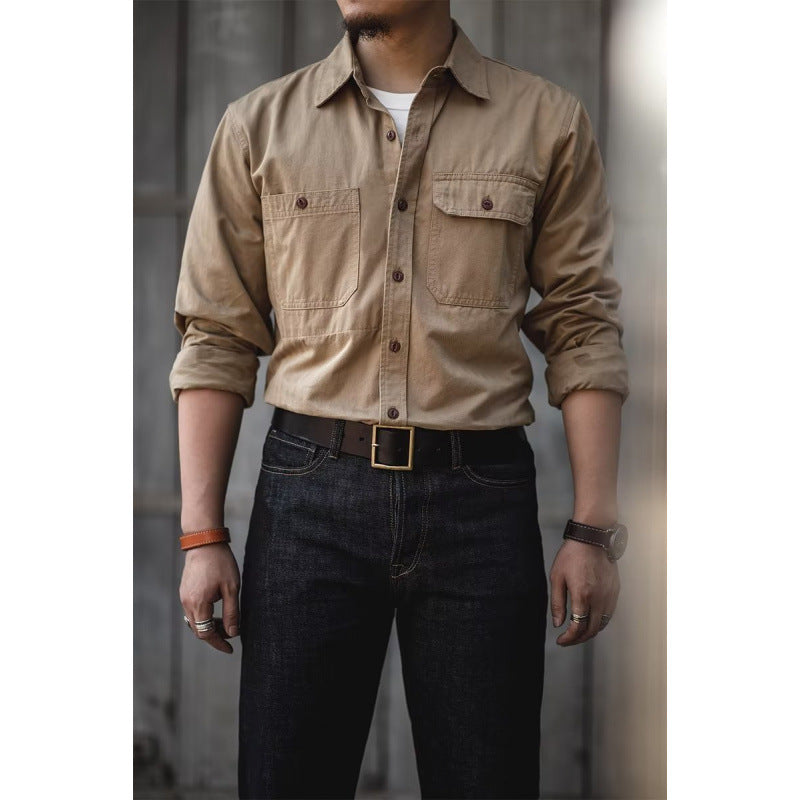 Men's Cotton Twill Worker Shirt with Patch Pockets and Boxy Fit Mune Fashion